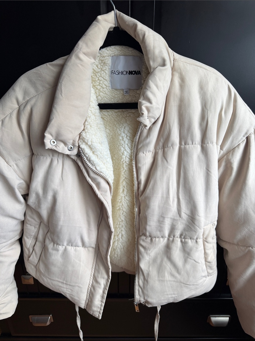 Fashion Nova Cream Sherpa-Lined Puffer Jacket
